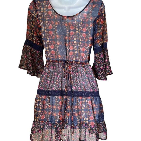 Band of Gypsies Bohemian Tiered Floral long Blouse XS - Picture 3 of 6